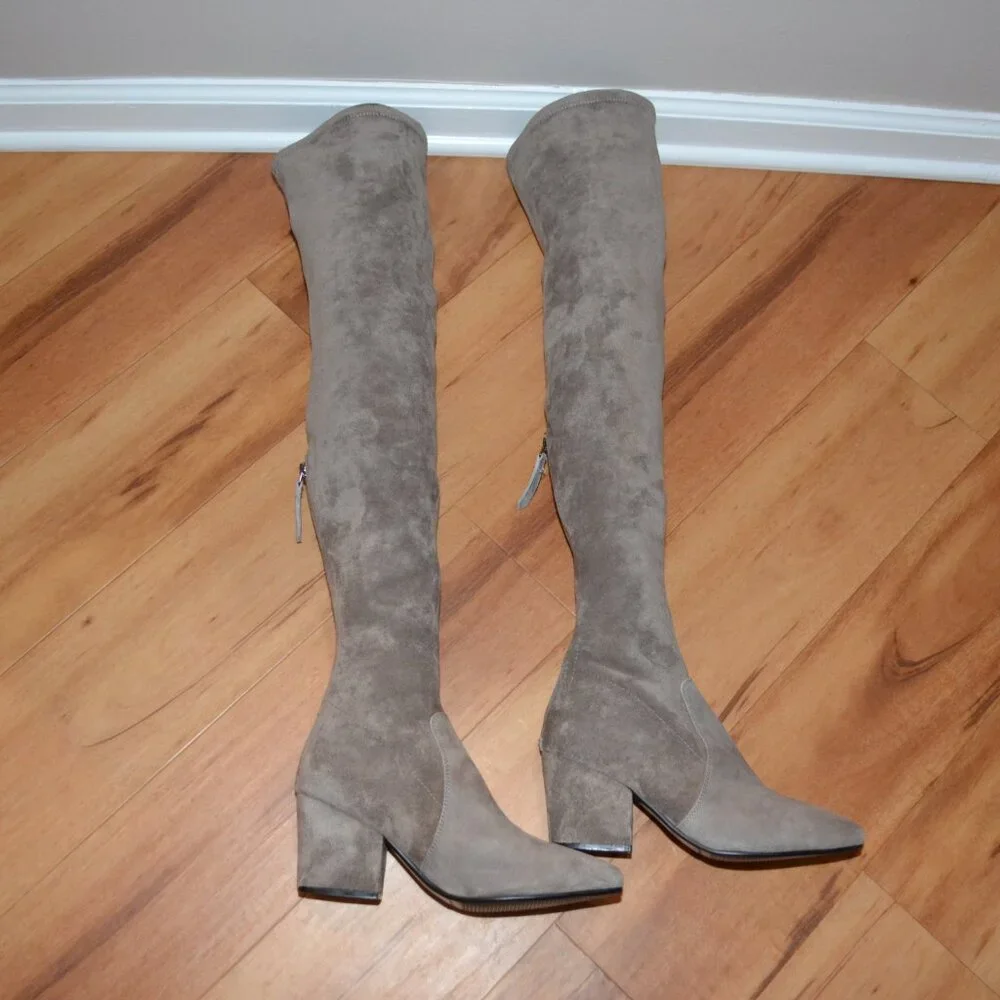 Vero Cuoio Soft Suede leather Taupe Gray Over the knee Thigh high Boots 250/8